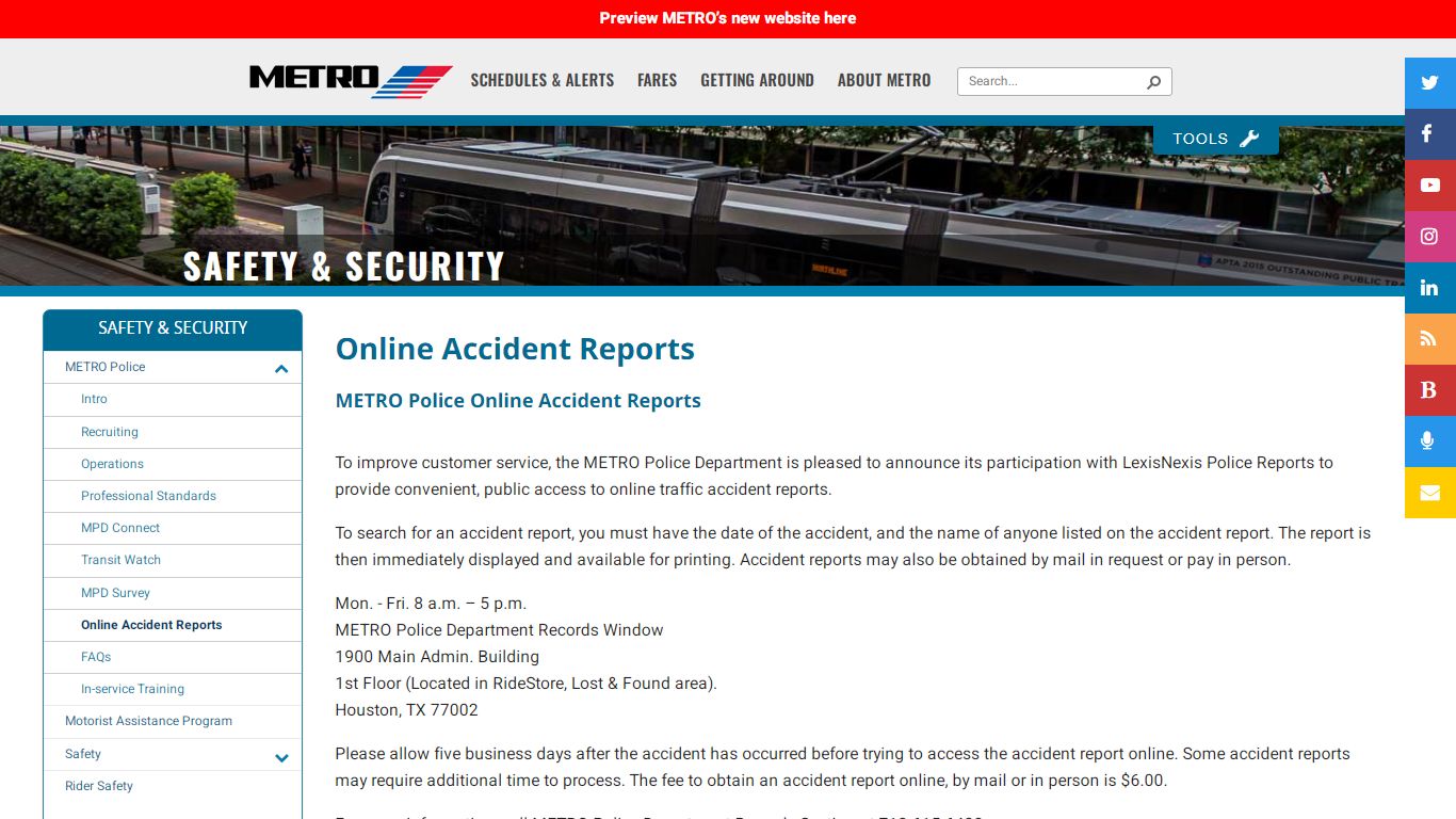 METRO Police Online Accident Reports - Ride METRO