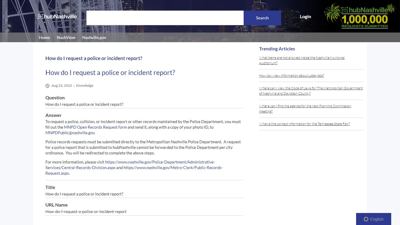 How do I request a police or incident report? - Nashville