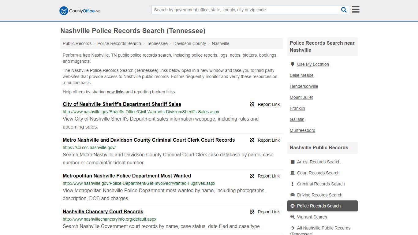 Nashville Police Records Search (Tennessee) - County Office